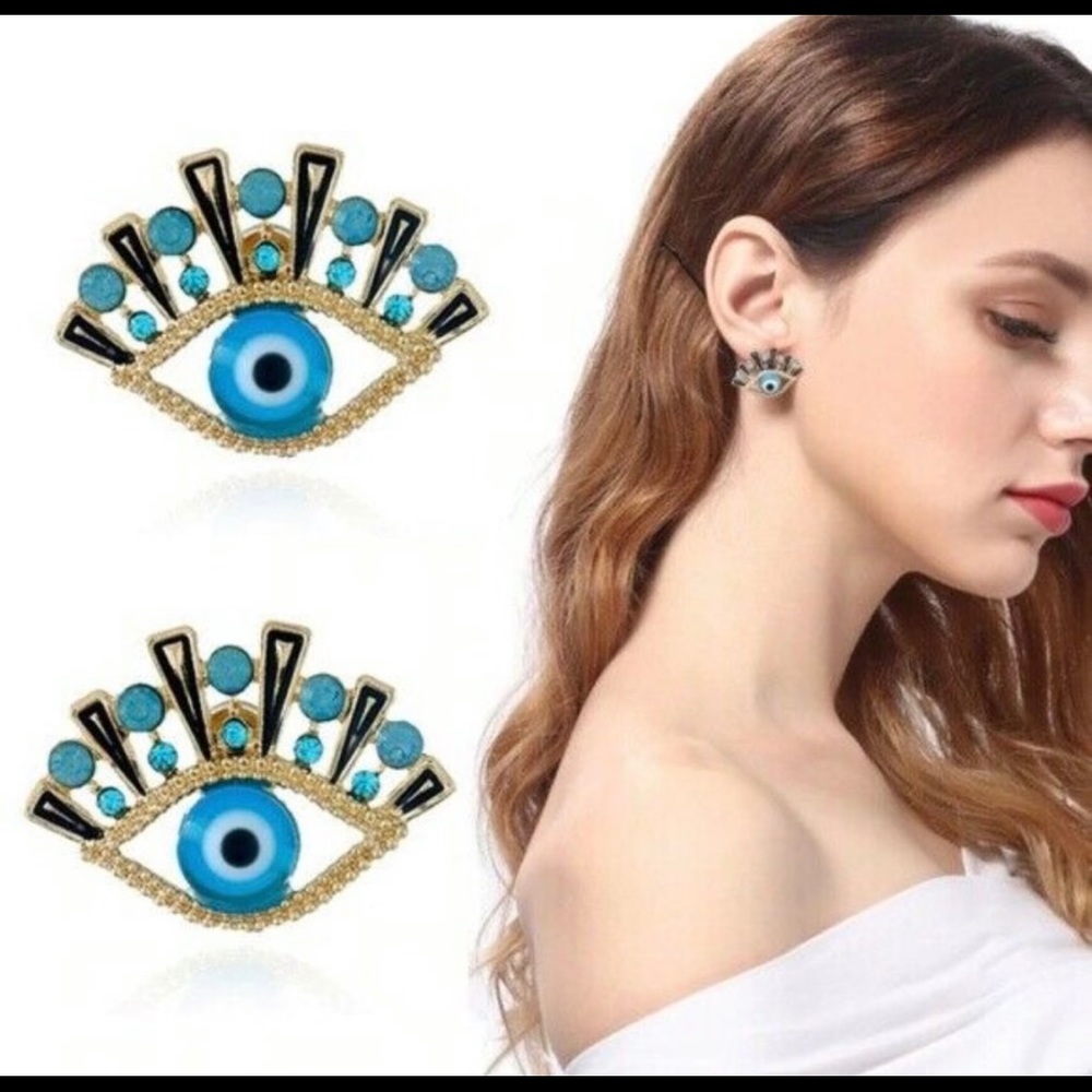 Turquoise Vintage Gold Dripping Evil Eye Earrings